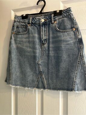 Dynamite Washed Blue Denim Mini Skirt with Front V-Seam
